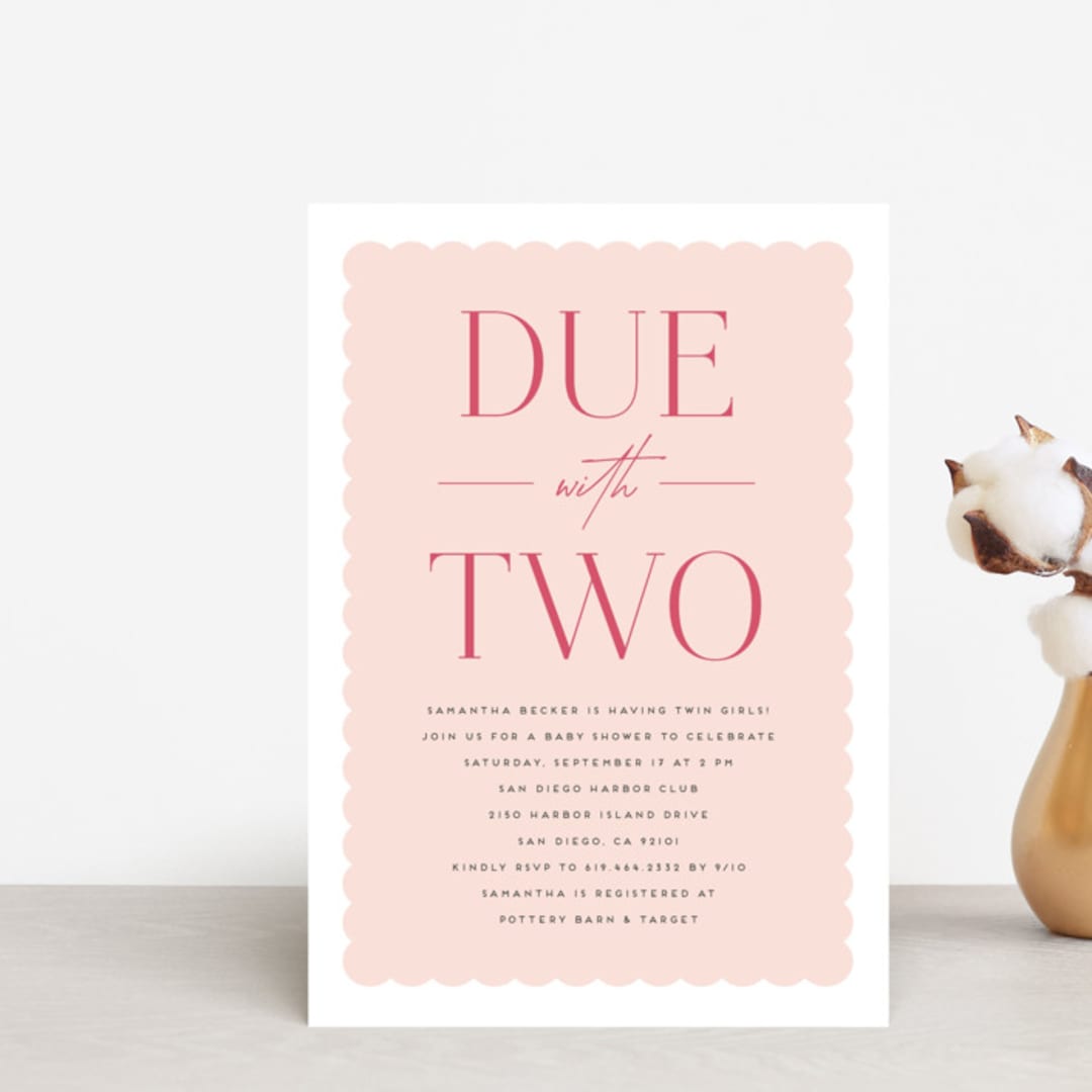 "Due With Two" - Baby Shower Invitations in Carnation by Erica Krystek - Front