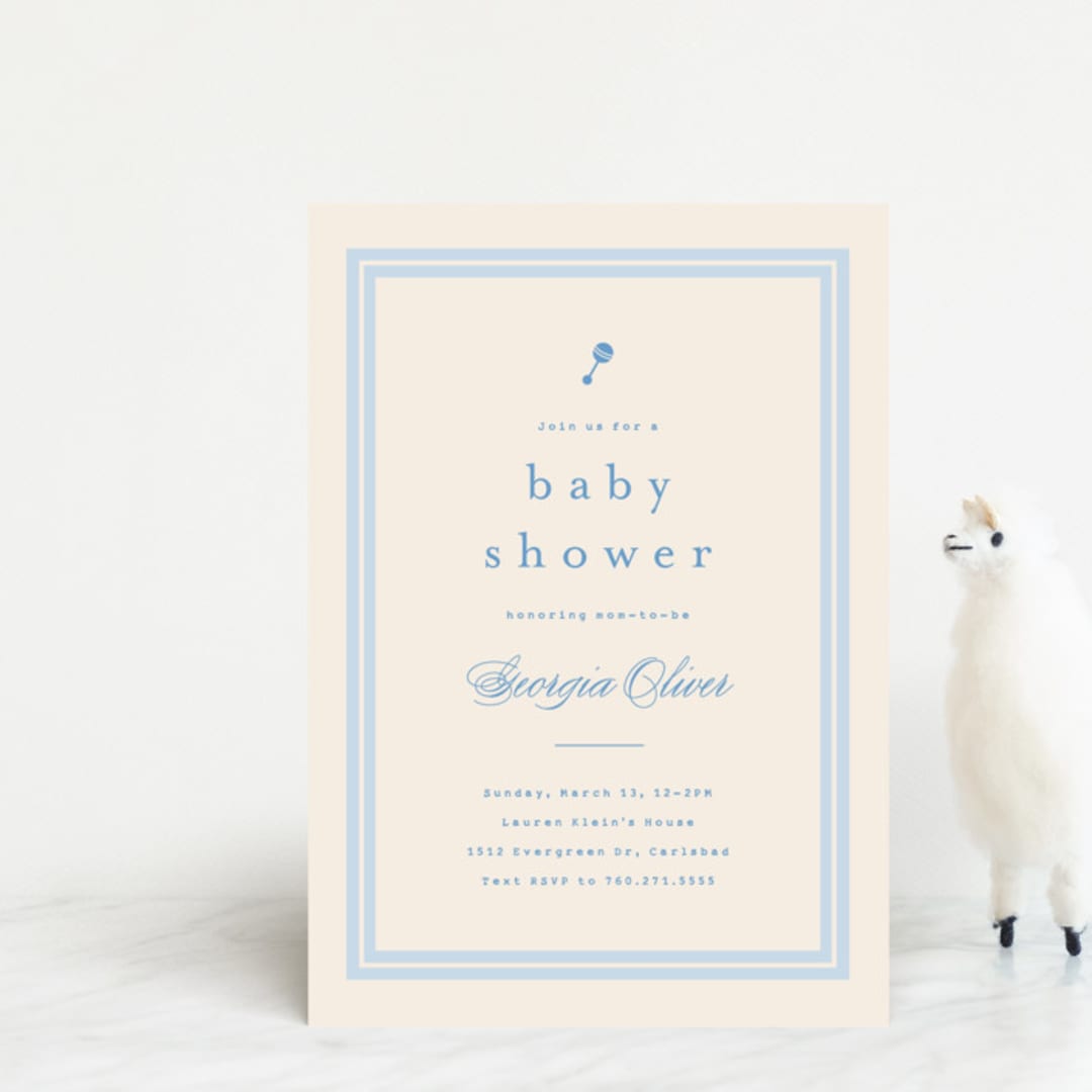 "Classic Start" - Baby Shower Invitations in Powder Blue by Carolyn MacLaren - Front