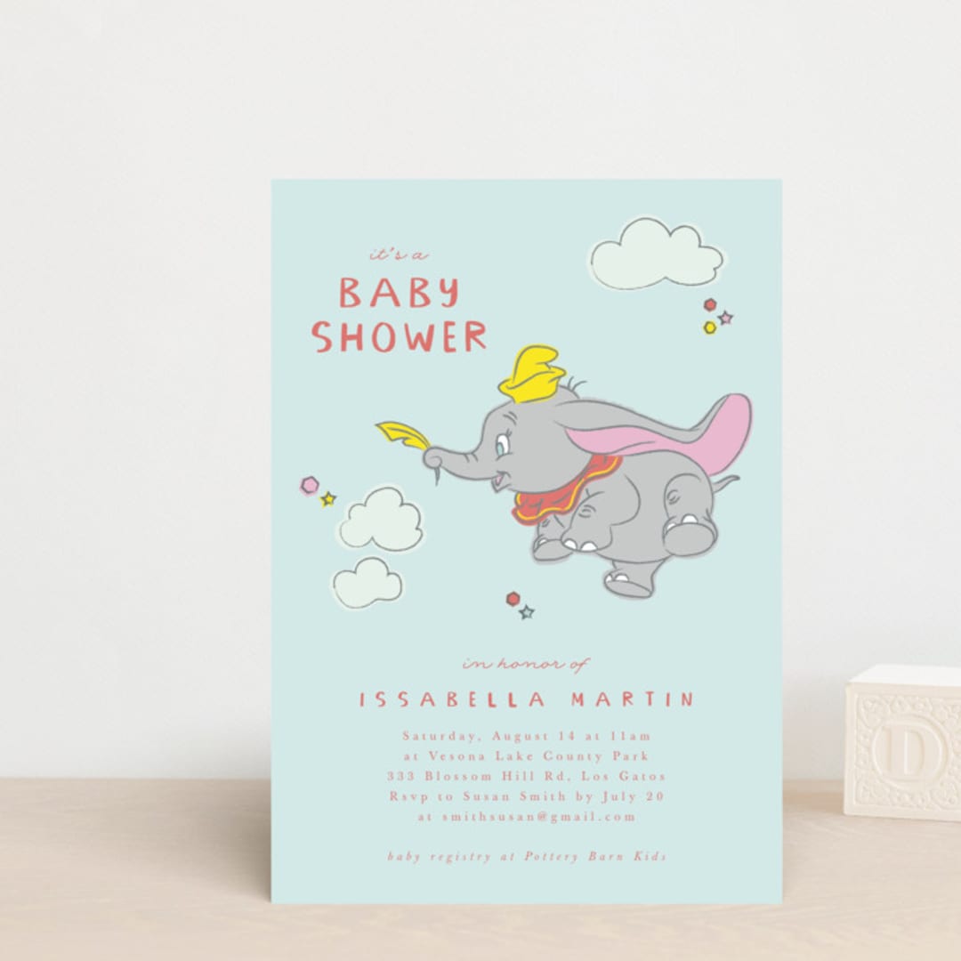 "Disney's Baby Dumbo" - Baby Shower Invitations in Baby Blue by Kanika Mathur - Front