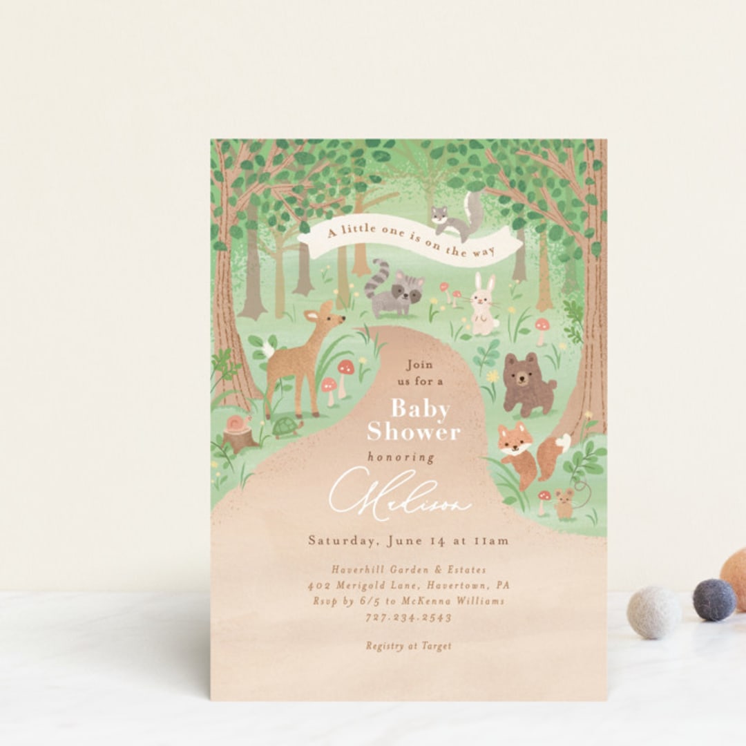 "Into the Woods" - Baby Shower Invitations in Earth by Jennifer Wick - Front