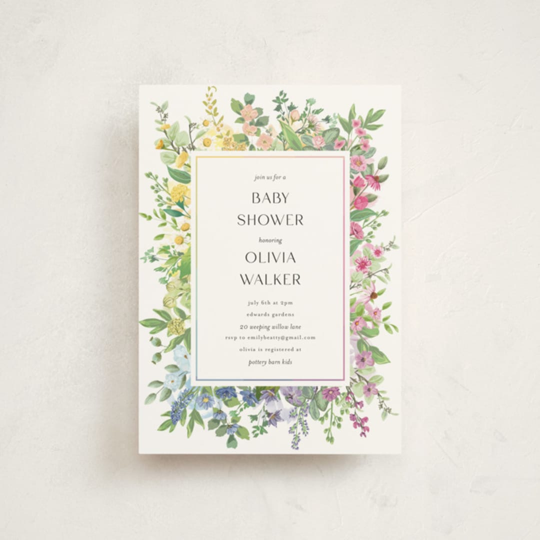 "Flower Garden" - Baby Shower Invitations in Cotton by Susan Moyal - Front