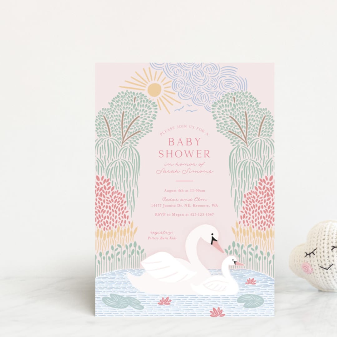 "Swan Song" - Baby Shower Invitations in Sherbet by Carolyn Kach - Front