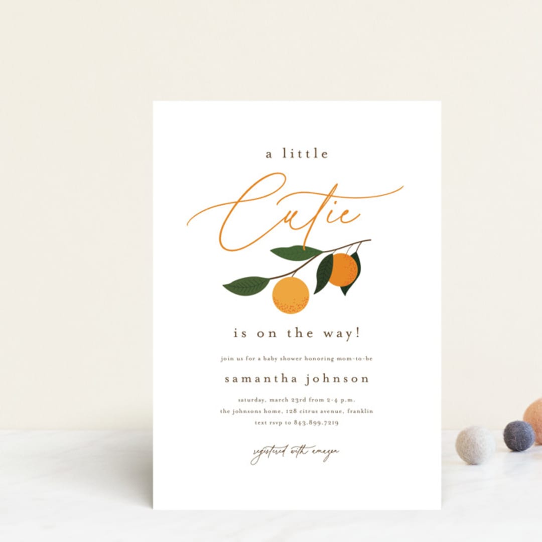 "Little Cutie" - Baby Shower Invitations in Clementine by Stacey Meacham - Front