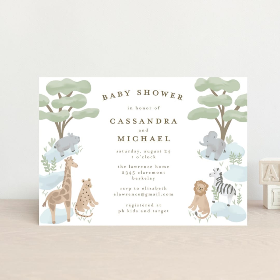 "Little Animal World" - Baby Shower Invitations in Air by Jennifer Holbrook - Front