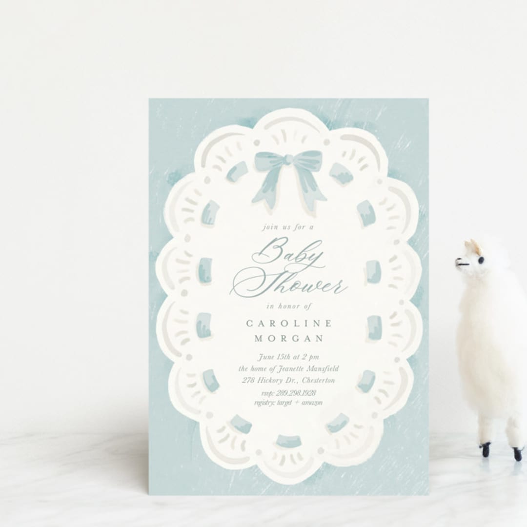"Eyelet" - Baby Shower Invitations in Cloud by Laura Hankins - Front