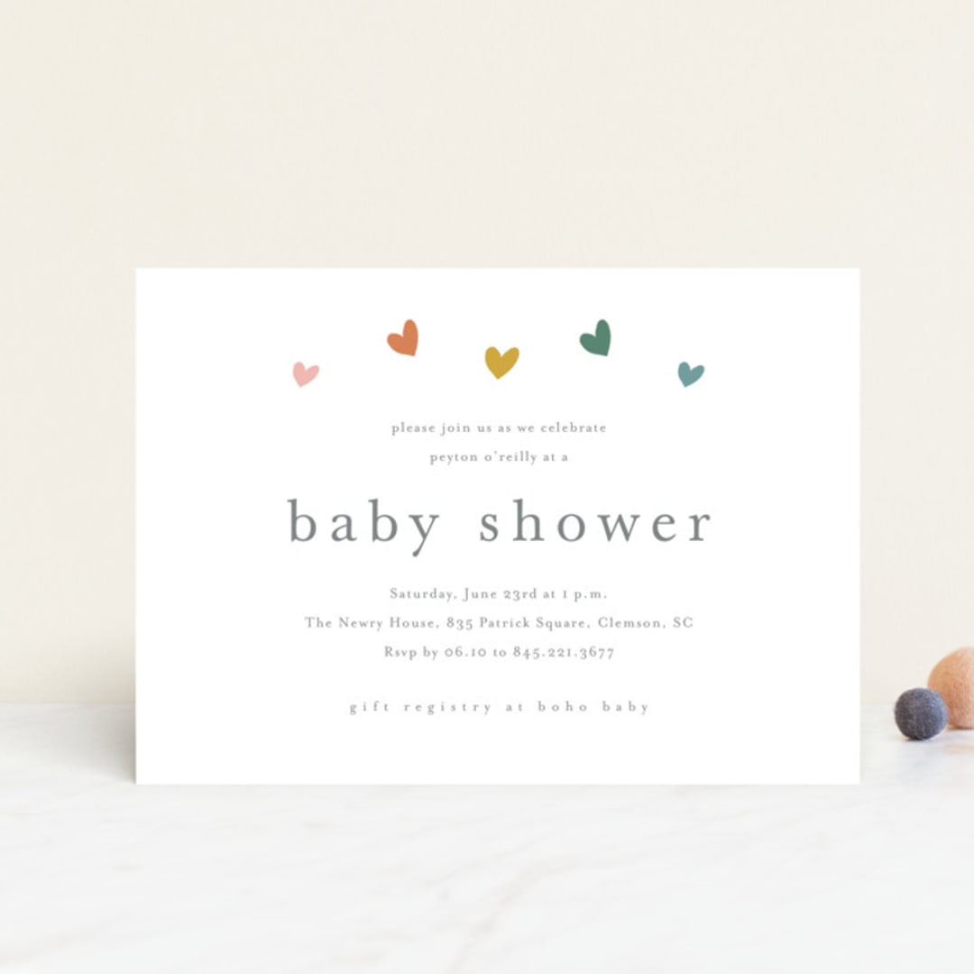 "Tiny Hearts" - Baby Shower Invitations in Hearts Rainbow by Stacey Meacham - Front