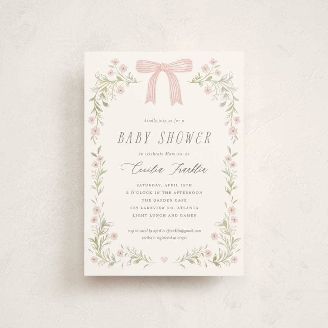"Dainty Garden" - Baby Shower Invitations in Blush by Paper Raven Co. - Front