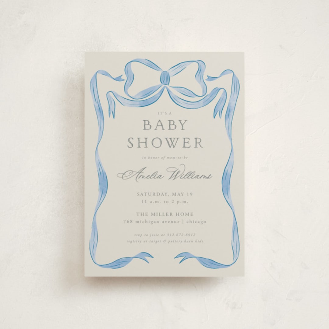 "Vintage Bow" - Baby Shower Invitations in Baby Blues by Lehan Veenker - Front