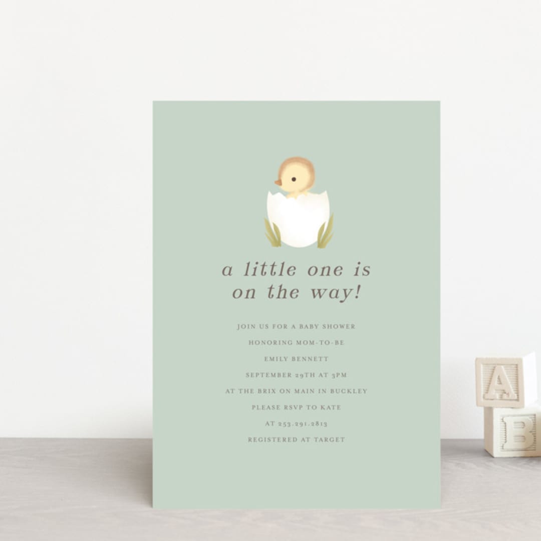 "Lil Duck" - Baby Shower Invitations in Sage by Itsy Belle Studio - Front