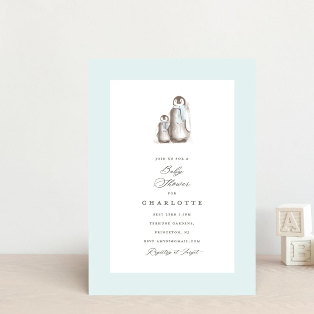 "Penguins" - Baby Shower Invitations in Ice by Teju Reval - Front