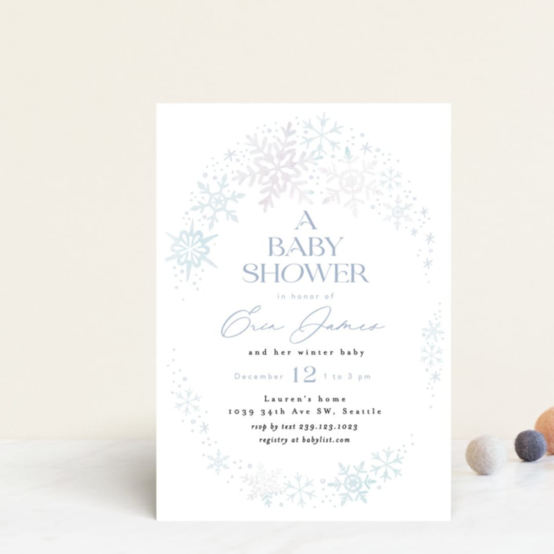 "Winter Baby Snowflakes" - Baby Shower Invitations in Bluebell by Alethea and Ruth - Front