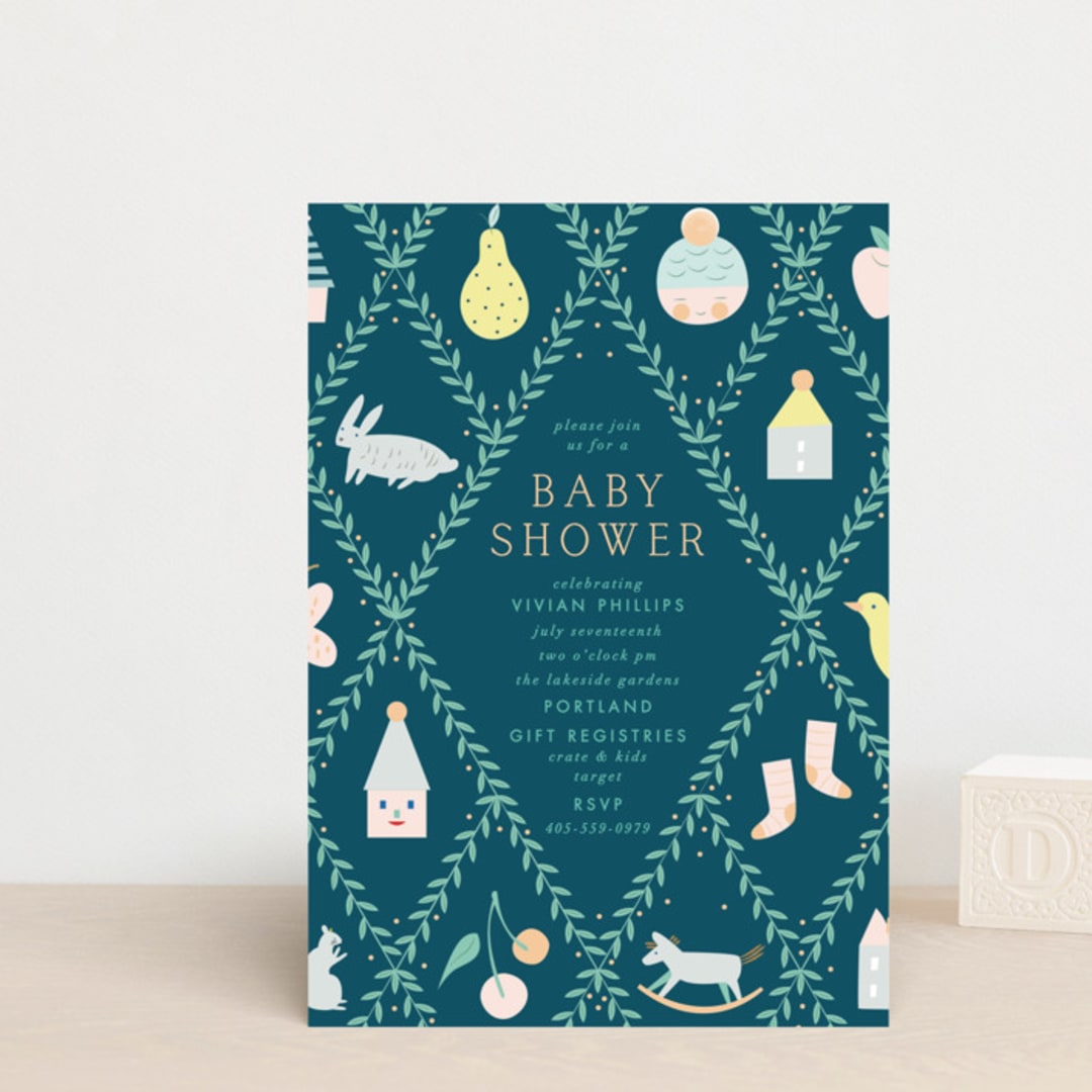 "Trellis" - Baby Shower Invitations in Hunter by Eve Schultz - Front