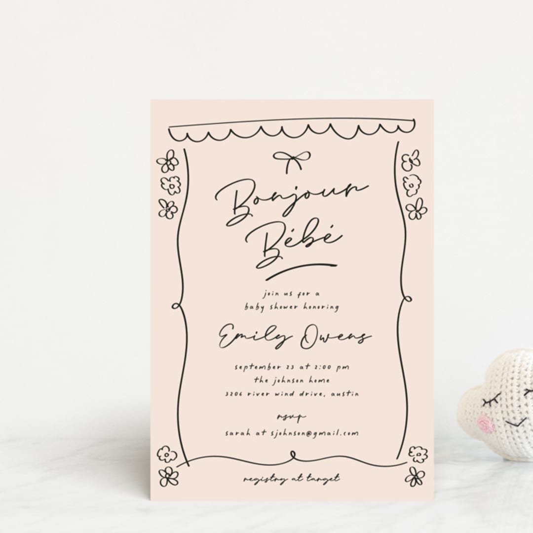 "Oh Bebe" - Baby Shower Invitations in Blush by Ashley Iwafuchi - Front