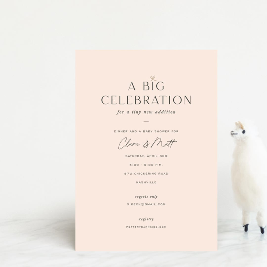 "big celebration, tiny addition" - Baby Shower Invitations in Blush by Sara Hicks Malone - Front