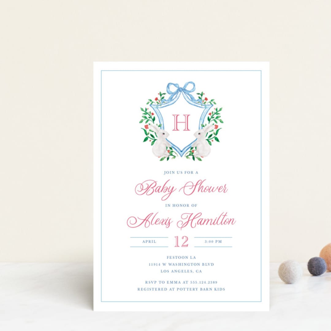 "bunny crest" - Baby Shower Invitations in Cotton Candy by Cass Loh - Front