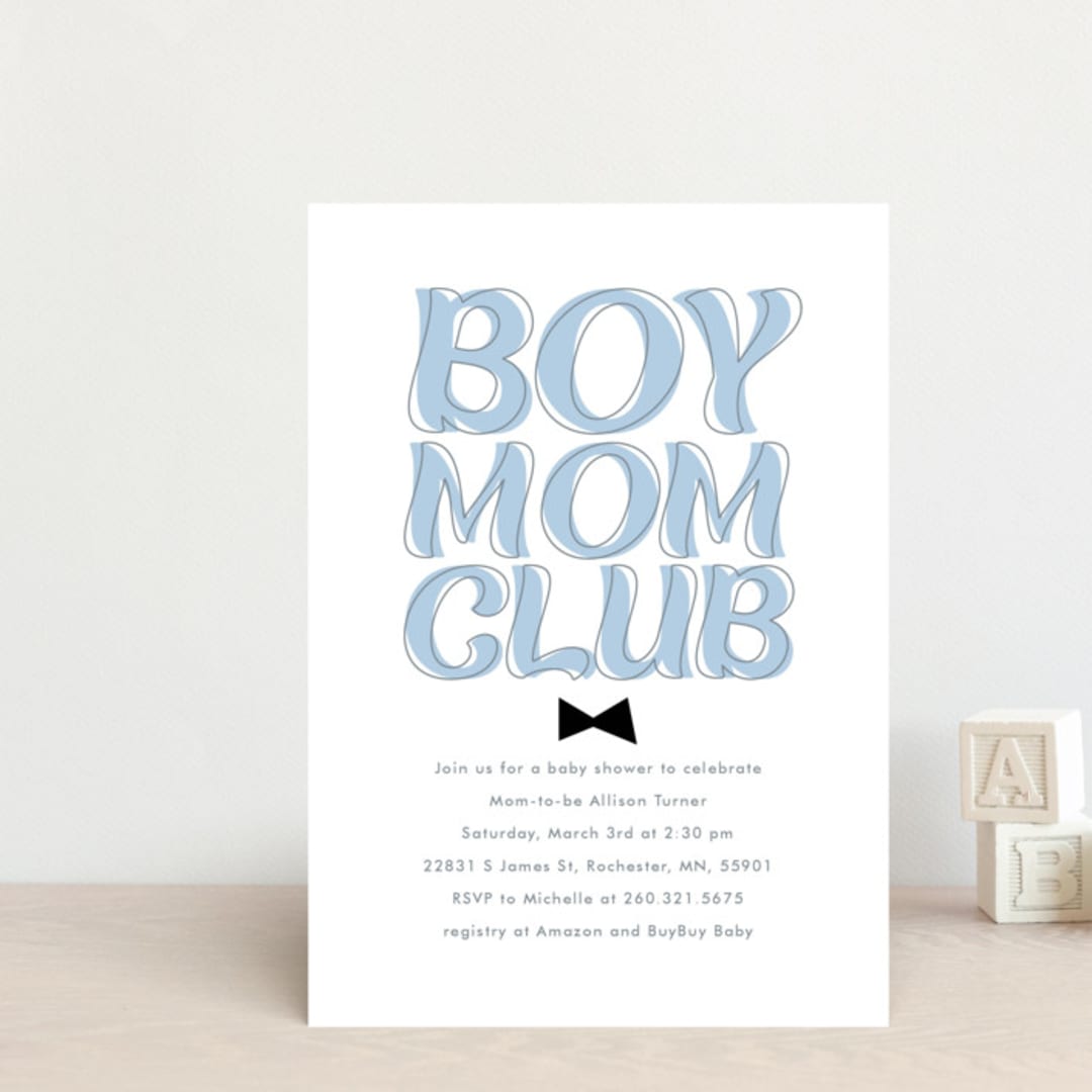 "Boy Mom" - Baby Shower Invitations in Sky by Angela Garrick - Front