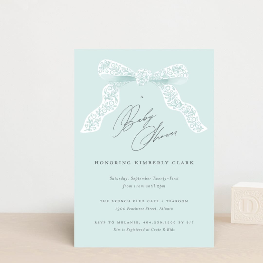 "Dainty" - Baby Shower Invitations in Tiffany Blue by Paper Raven Co. - Front