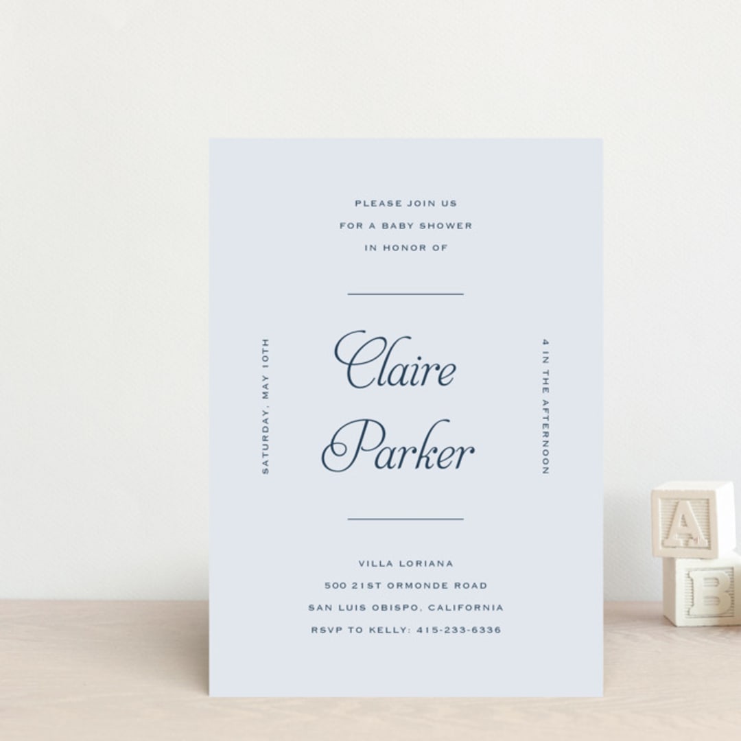 "Modernne" - Baby Shower Invitations in Powder by Carolyn MacLaren - Front