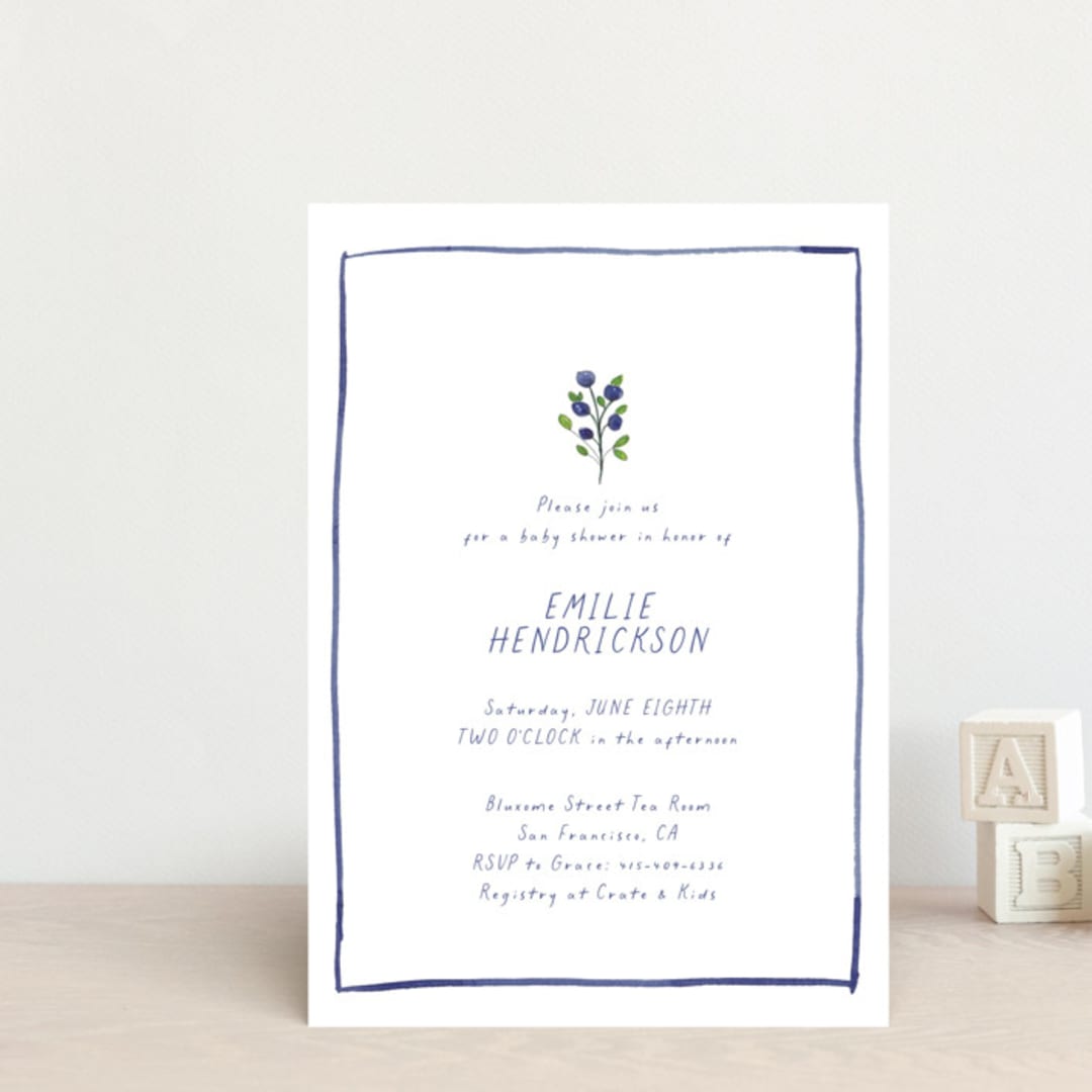 "Blue Bells" - Baby Shower Invitations in Cornflower by Mere Paper - Front
