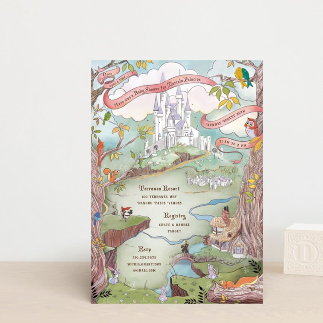 "Sleeping Beauty Storybook Forest" - Baby Shower Invitations in Mint by Becky Nimoy - Front