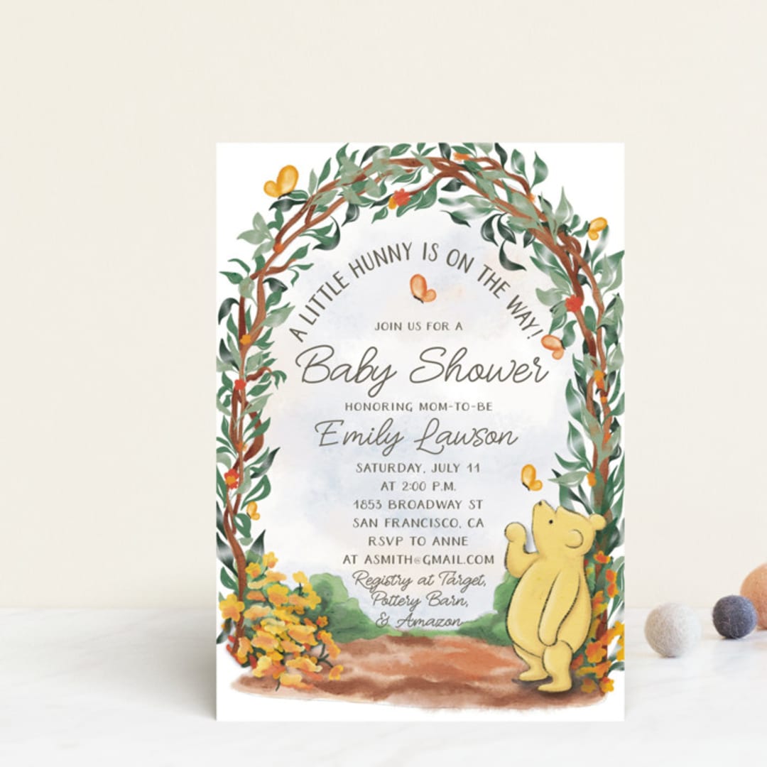 "Vintage Winnie the Pooh Baby Shower Invite" - Baby Shower Invitations in Honey by The Savage Label - Front