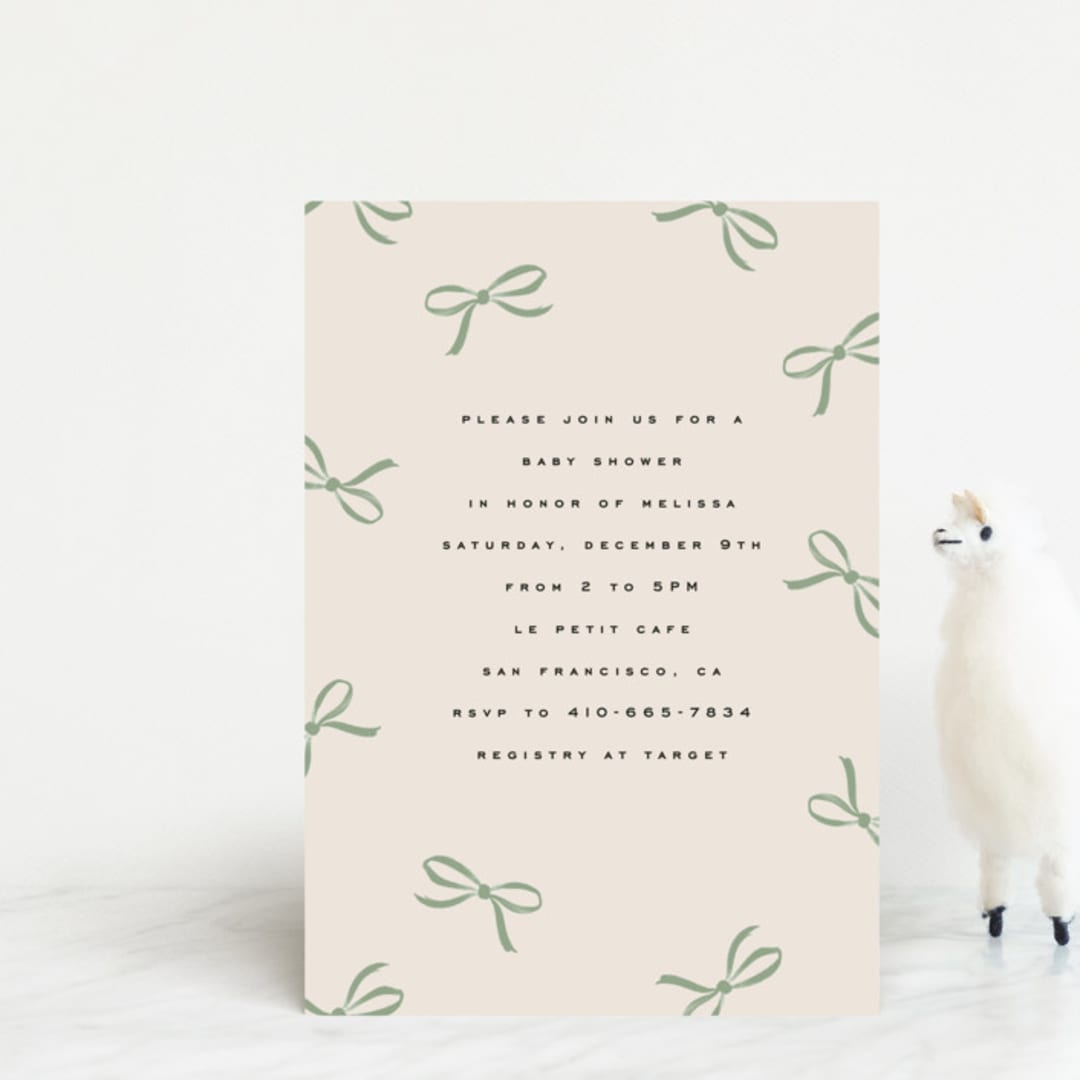 "Wrapped Up" - Baby Shower Invitations in Pistachio by Olivia Kanaley Inman - Front