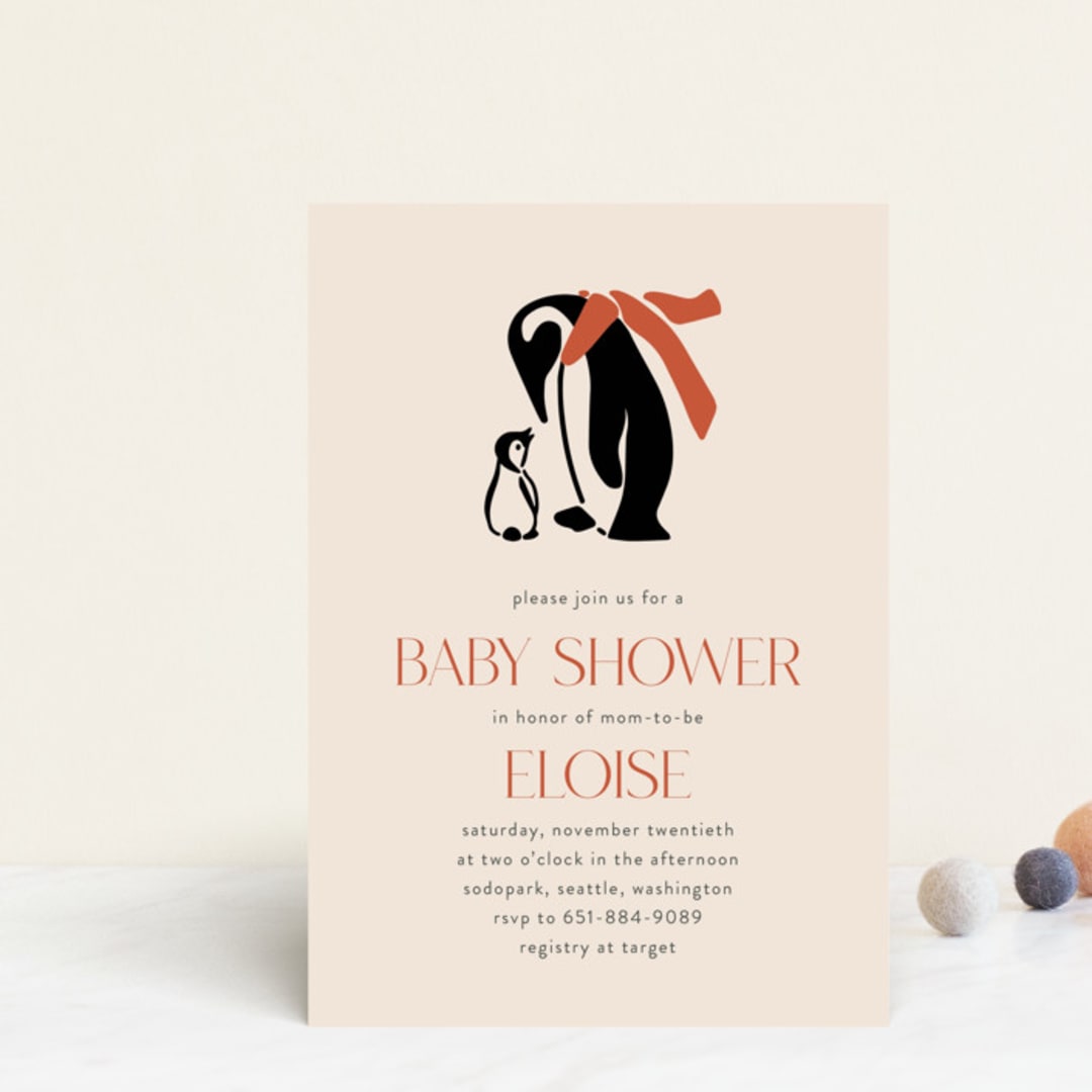 "Penguin Print" - Baby Shower Invitations in Scarlet by Lauren Jinhee - Front