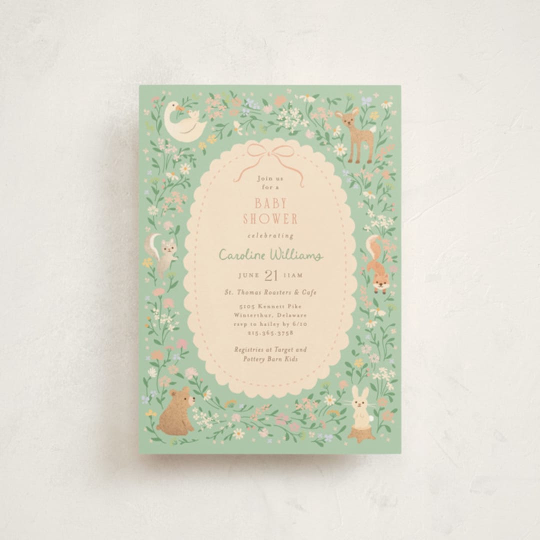 "Garden animals" - Baby Shower Invitations in Mint by Jennifer Wick - Front