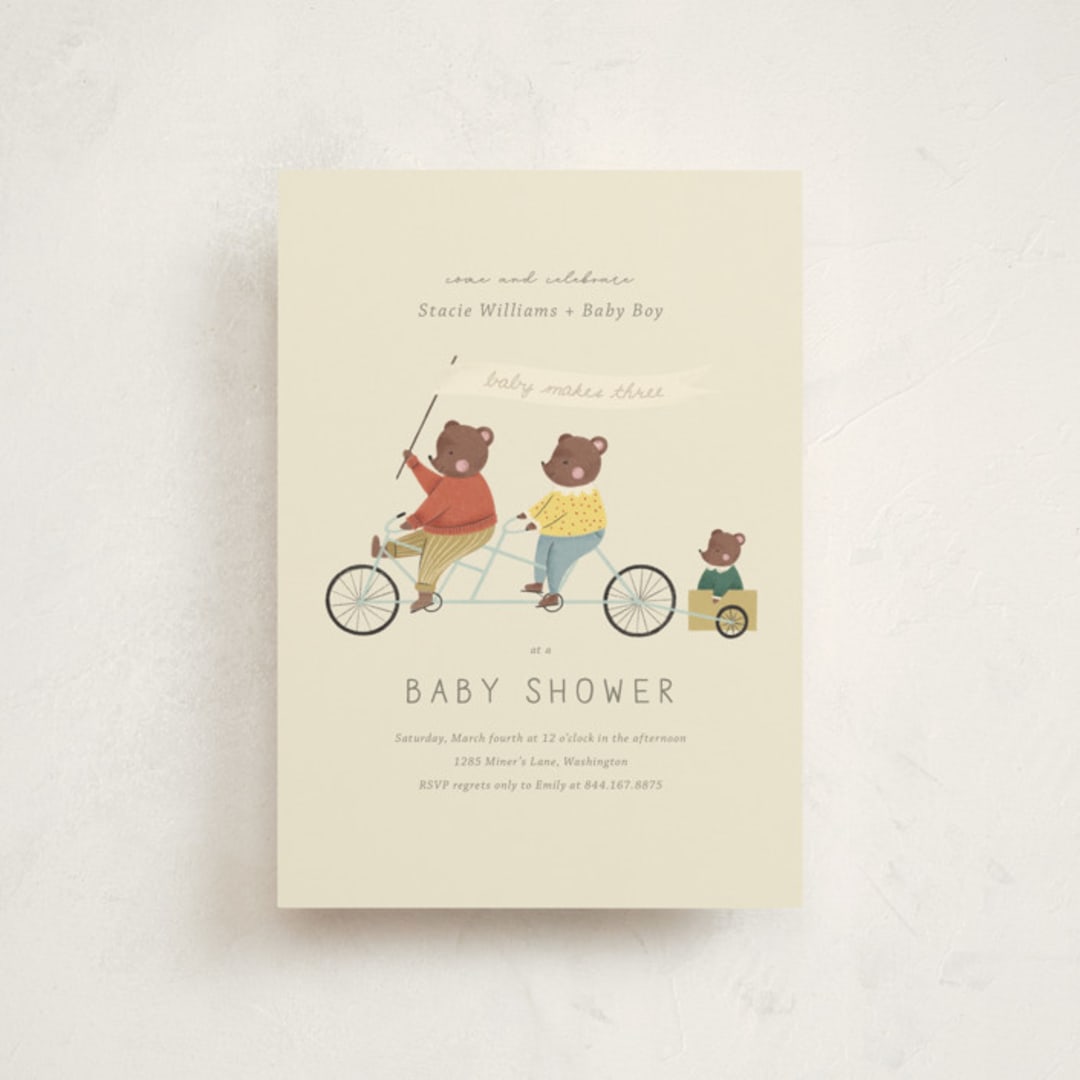 "Baby Makes Three" - Baby Shower Invitations in Cream by Kiersten Garner - Front