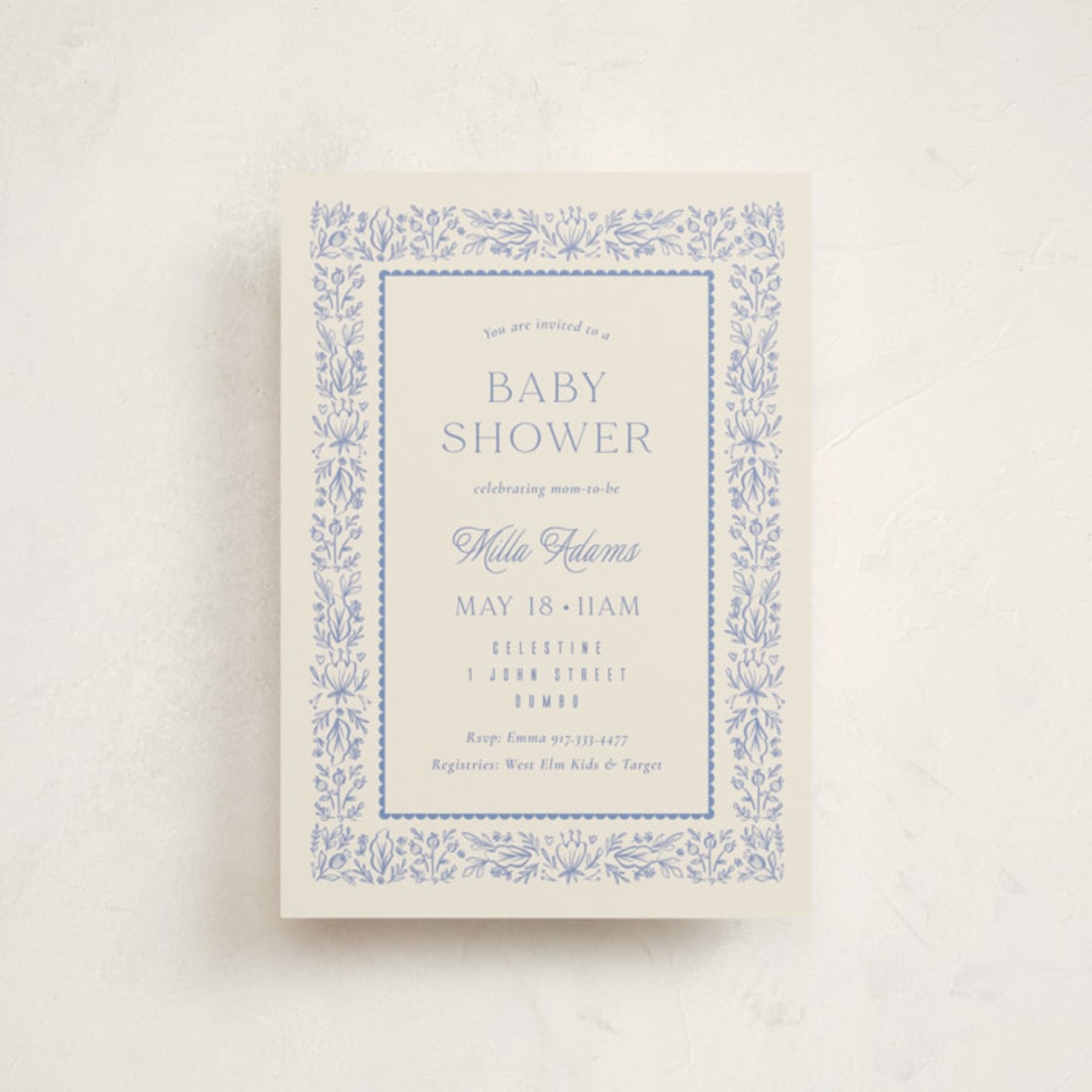 "Bloomy Baby" - Baby Shower Invitations in Cobalt by Ana Sharpe - Front