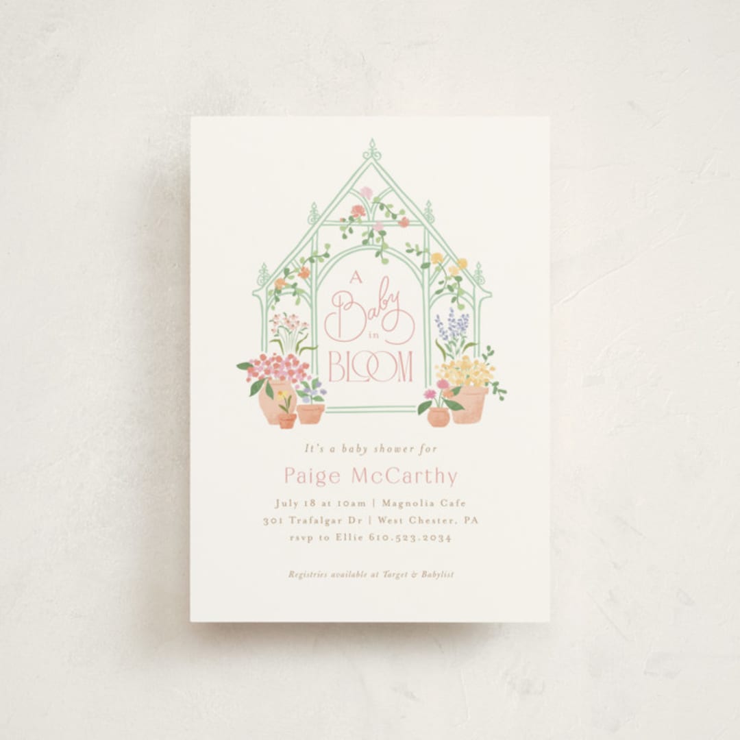 "Petite greenhouse" - Baby Shower Invitations in Strawberry by Jennifer Wick - Front