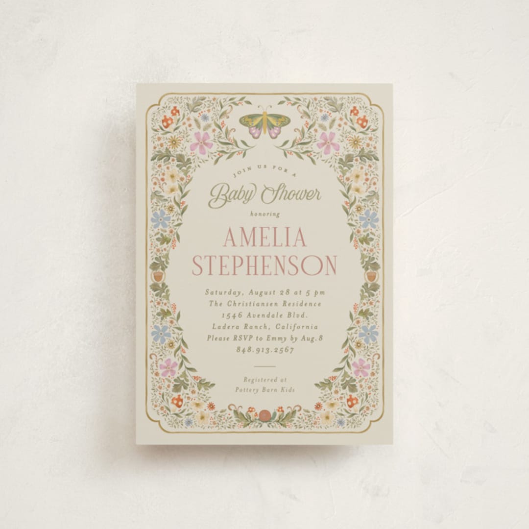 "Vintage Butterfly" - Baby Shower Invitations in Moss by Joanna Griffin - Front