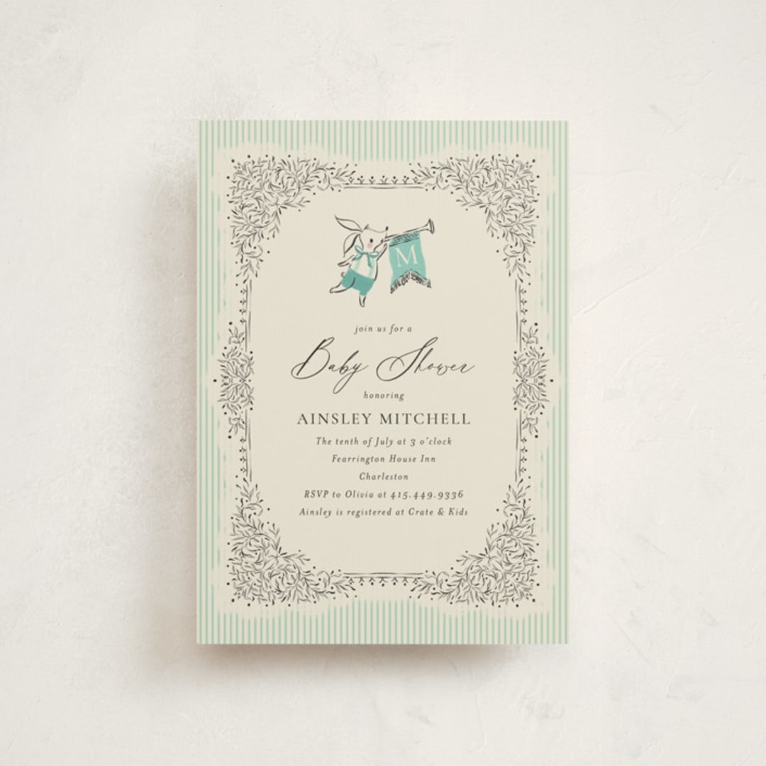 "Little Welcome" - Baby Shower Invitations in Seafoam by Jackie Crawford - Front