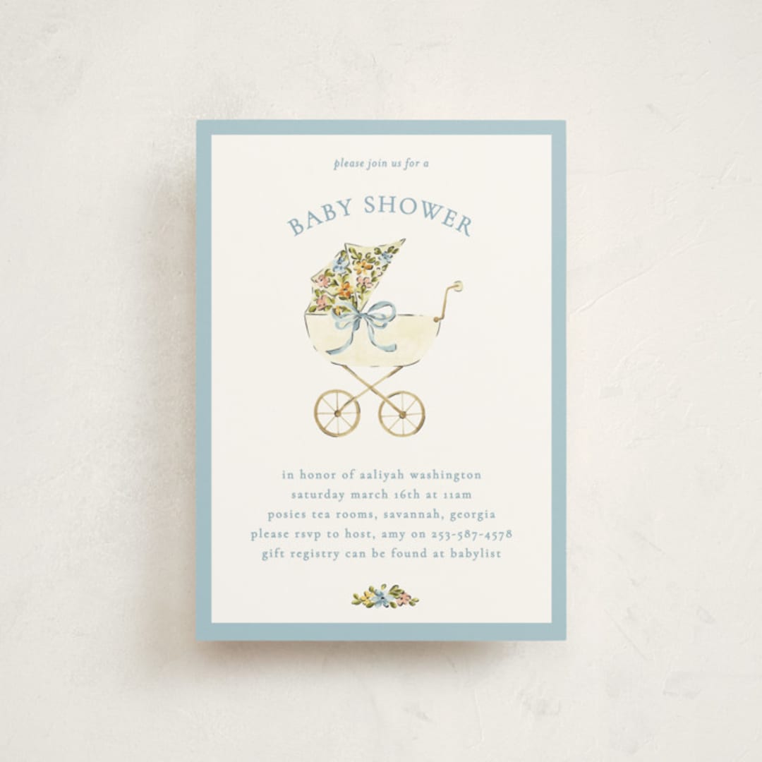 "Pram" - Baby Shower Invitations in Sky by Sarah Knight - Front