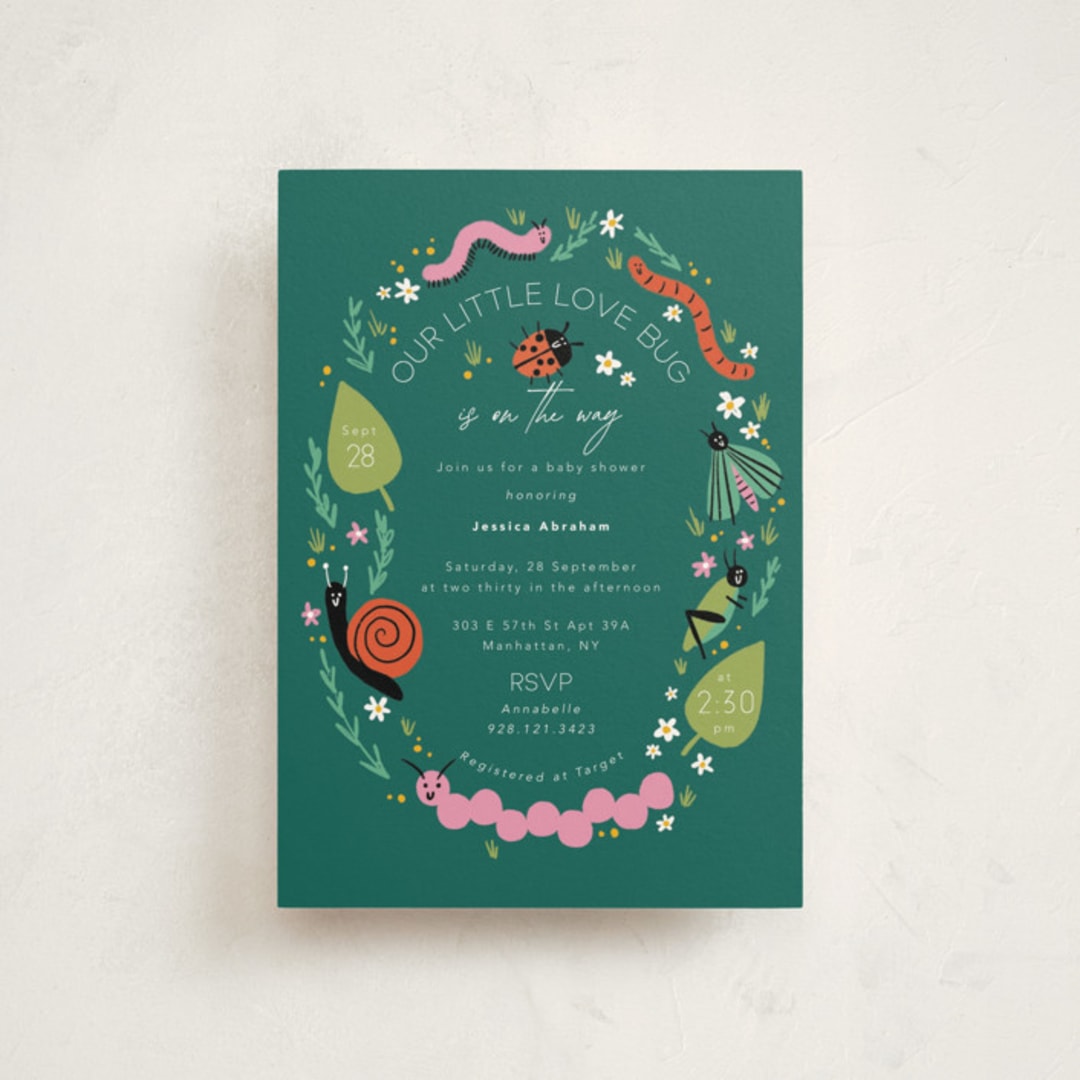"Little Bug" - Baby Shower Invitations in Garden by Hudson meet Rose - Front