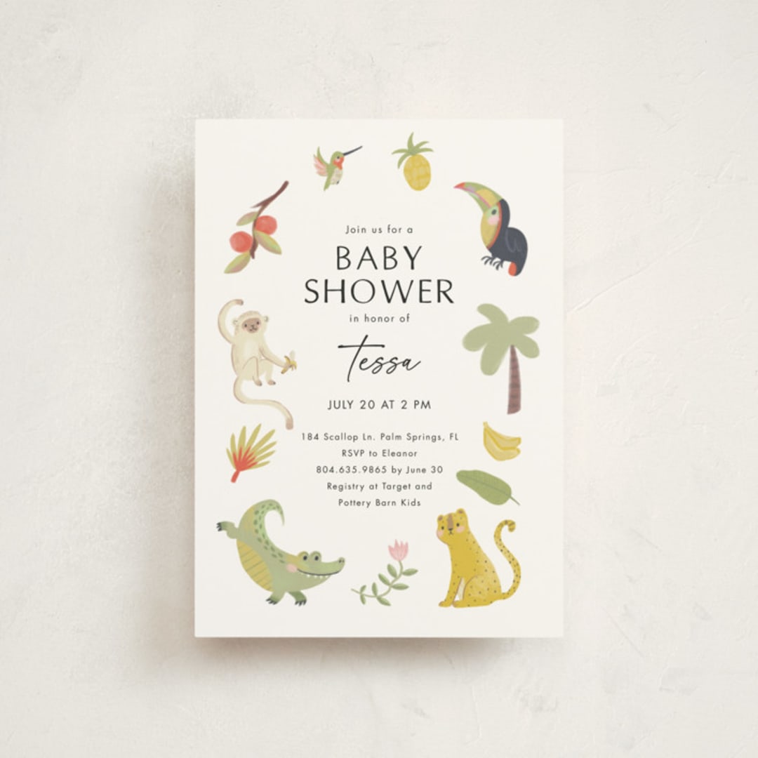 "Tropical Animals" - Baby Shower Invitations in Ivory by Kate Blalock - Front