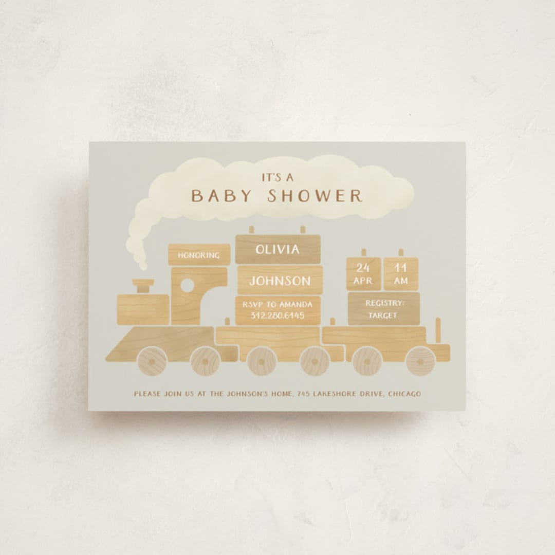 "Choo Choo Train" - Baby Shower Invitations in Slate by Adelyn T. - Front
