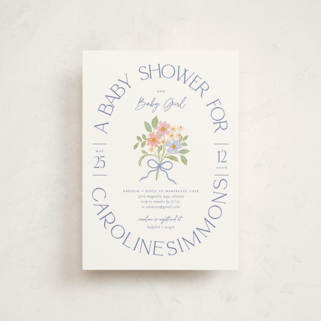 "Bitty Bouquet" - Baby Shower Invitations in Periwinkle by Paper Raven Co. - Front