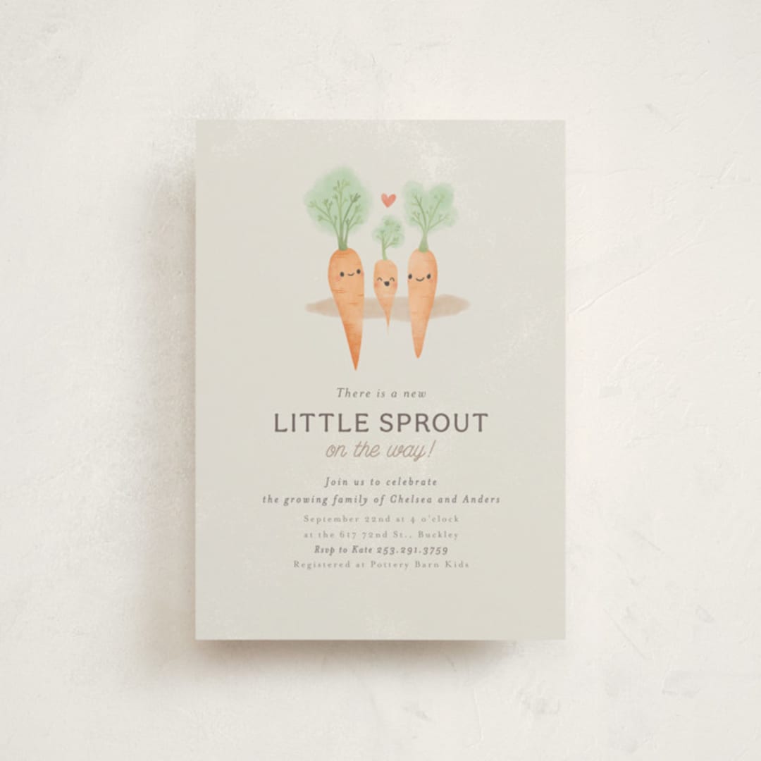 "Little Sprout" - Baby Shower Invitations in Grain by Itsy Belle Studio - Front