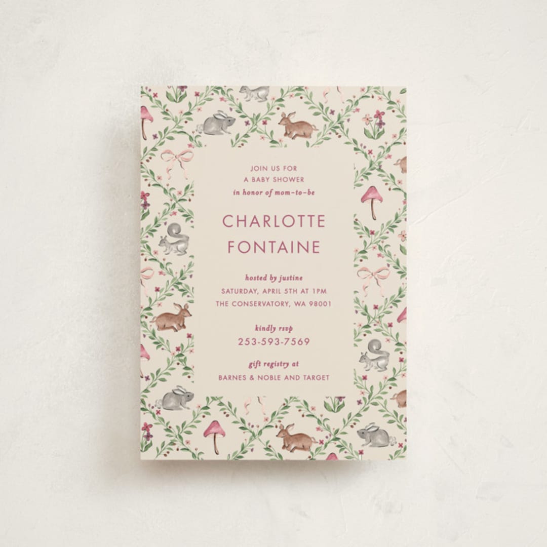 "Trellis" - Baby Shower Invitations in Mulberry by Sarah Knight - Front