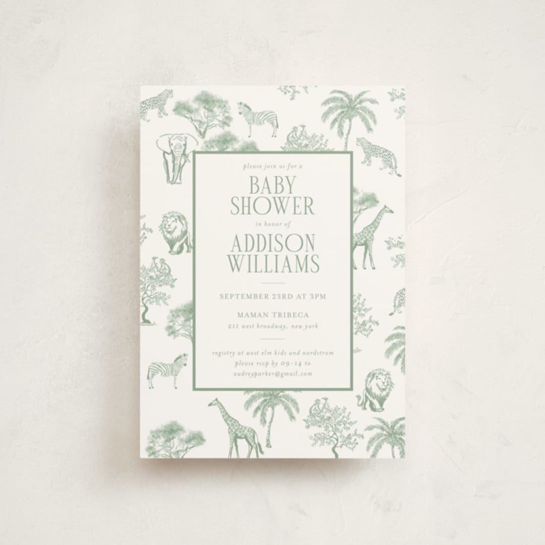"Safari" - Baby Shower Invitations in Palm by Jenna Holcomb - Front