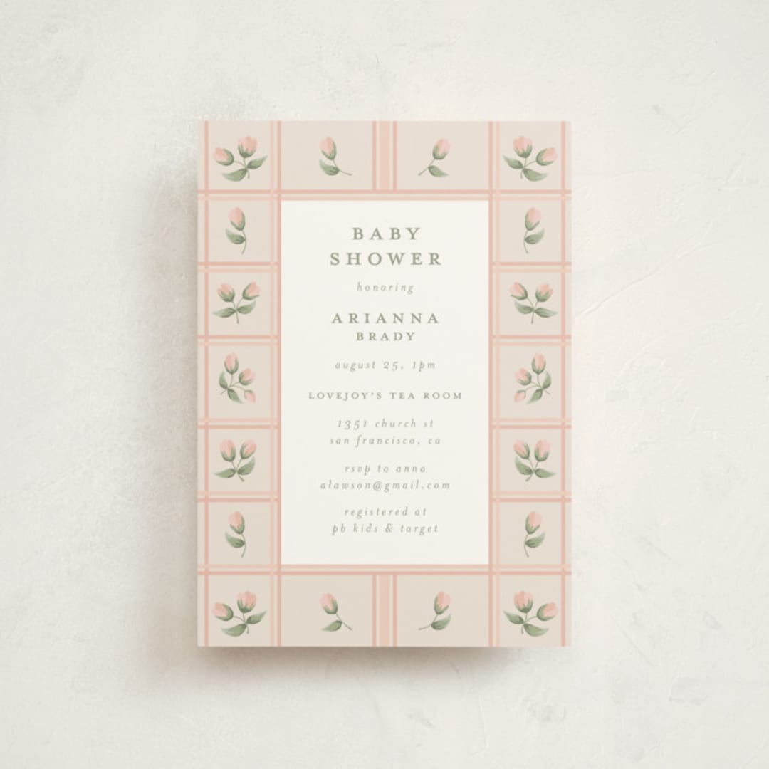 "Rose Quilt" - Baby Shower Invitations in Blush by Jennifer Holbrook - Front