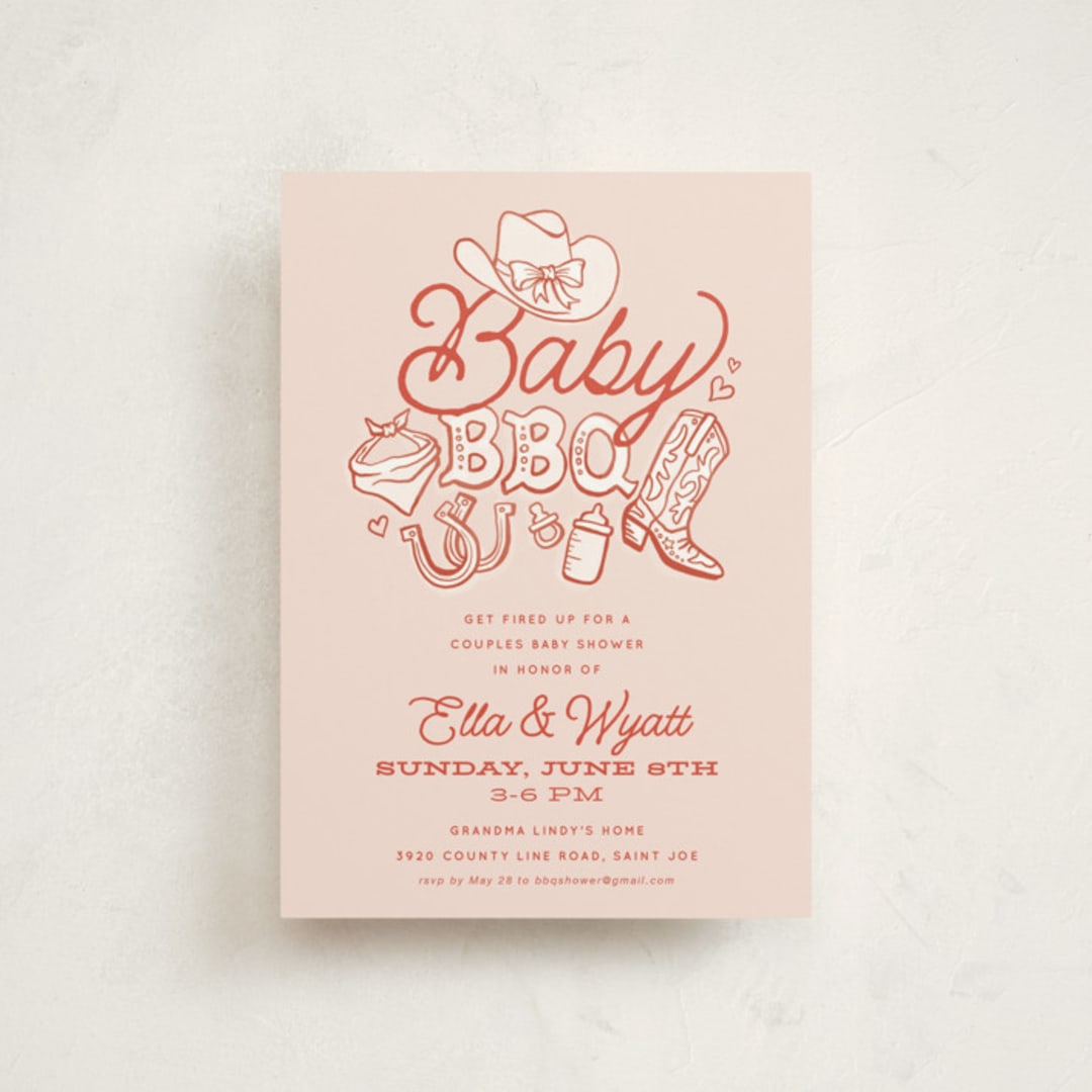 "Cute Country BBQ" - Baby Shower Invitations in Cherry Pie by Jessie Steury - Front