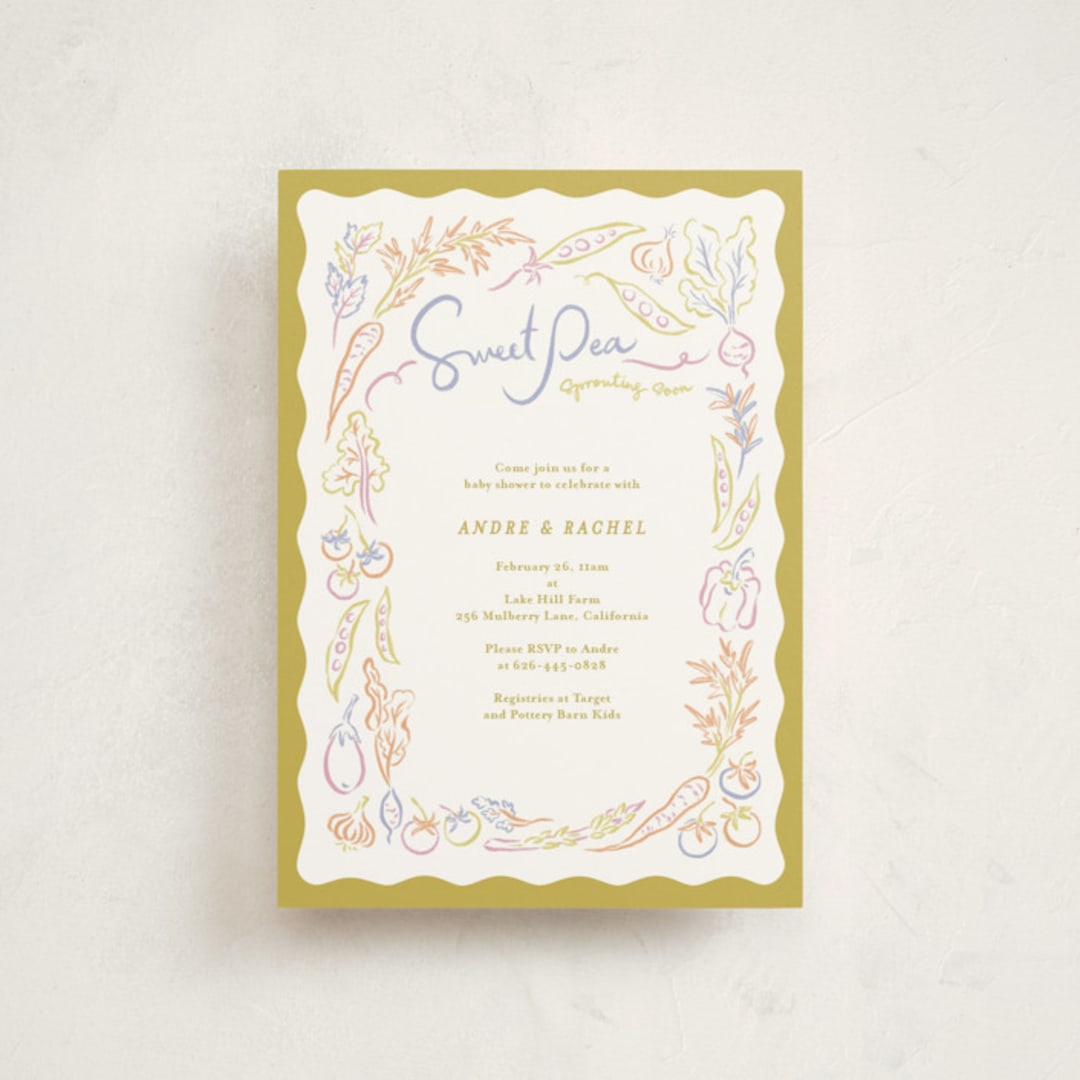 "Veggie Patch" - Baby Shower Invitations in Olive by Natalie Rae - Front