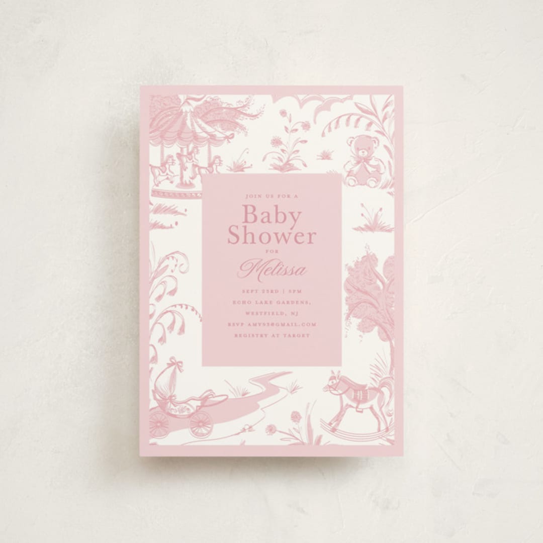 "Baby Toile" - Baby Shower Invitations in Blush by Teju Reval - Front