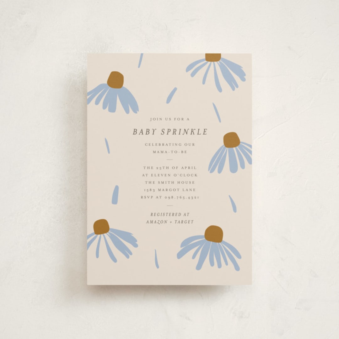 "Flower Sprinkle" - Baby Shower Invitations in Sky by Aviva Atri - Front