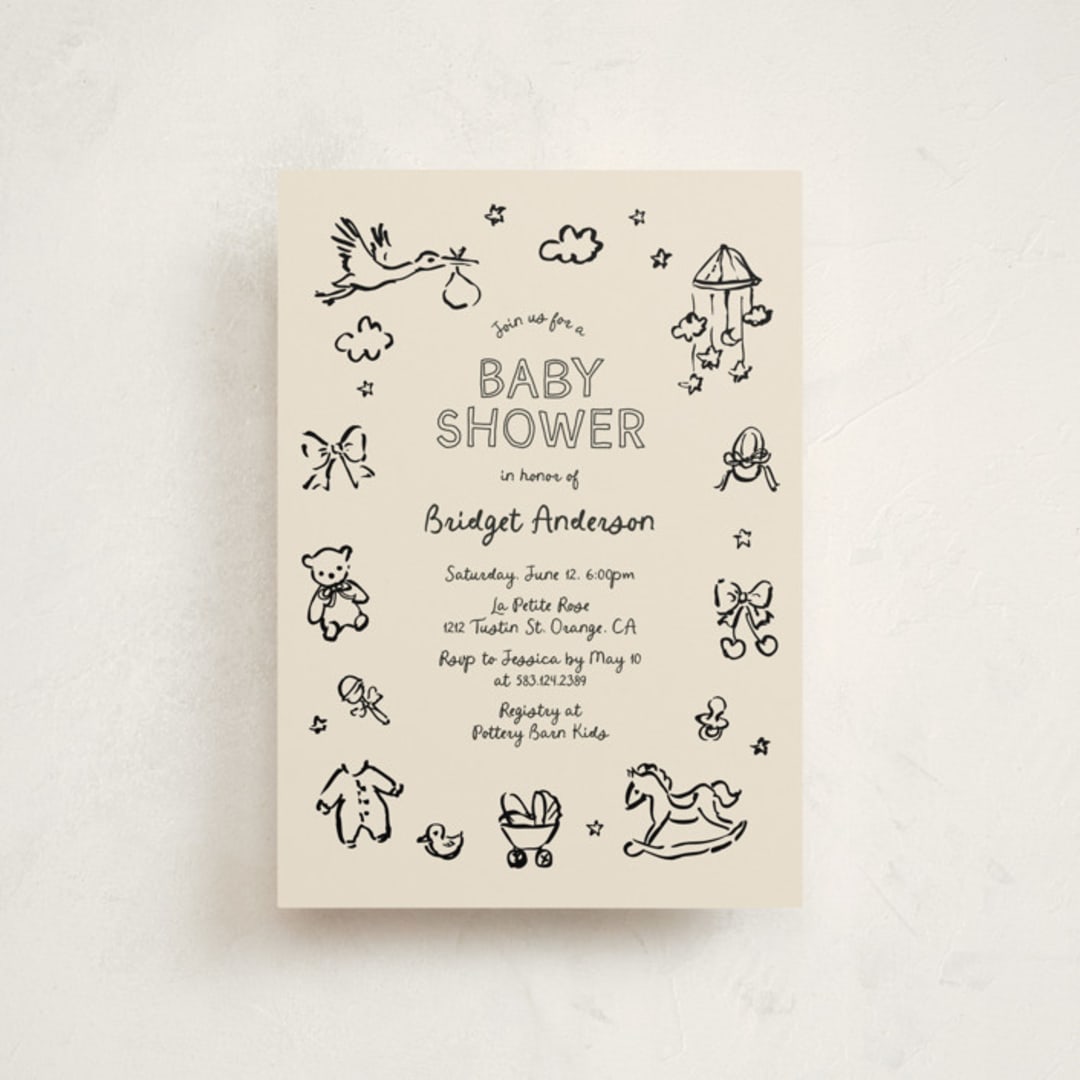 "Bundle of Joy Sketches" - Baby Shower Invitations in Onyx by Cass Loh - Front