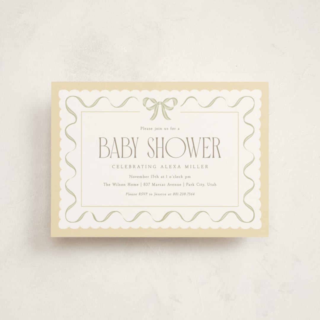 "Ribbon Toss" - Baby Shower Invitations in Lemon by Robert and Stella - Front