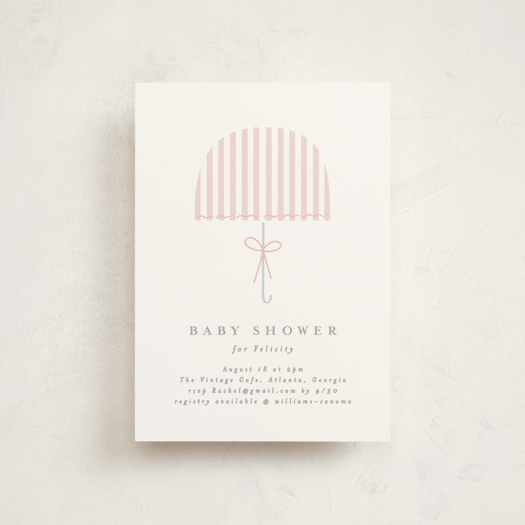 "Bow Brolly" - Baby Shower Invitations in Rose by Angela Thompson - Front