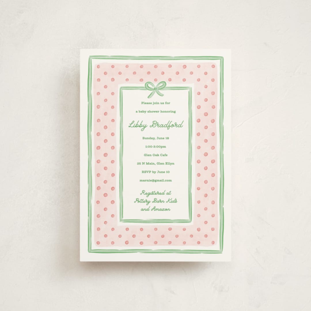 "Polka Dot Frame" - Baby Shower Invitations in Strawberry by Erin German - Front